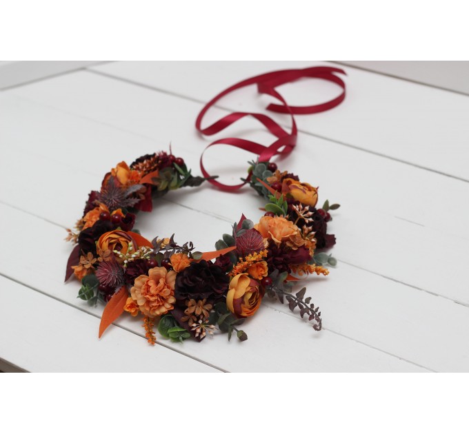 Rust burgundy cinnamon orange flower crown. Hair wreath. Flower girl crown. Wedding flowers. 0033