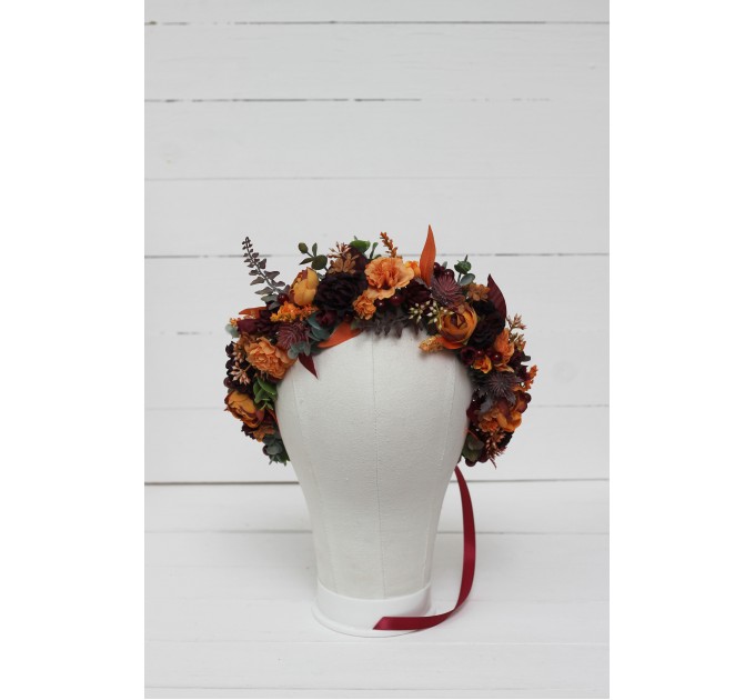 Rust burgundy cinnamon orange flower crown. Hair wreath. Flower girl crown. Wedding flowers. 0033