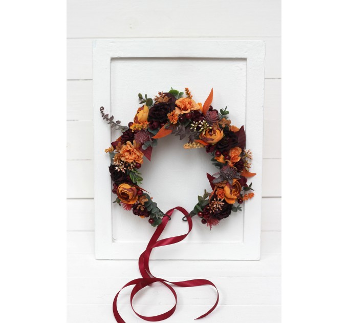 Rust burgundy cinnamon orange flower crown. Hair wreath. Flower girl crown. Wedding flowers. 0033