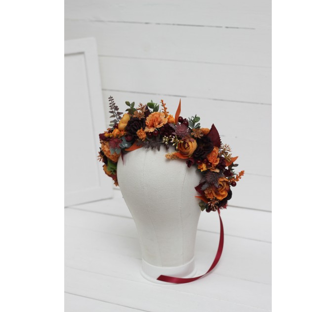 Rust burgundy cinnamon orange flower crown. Hair wreath. Flower girl crown. Wedding flowers. 0033