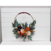Rust orange burgundy color theme .Orchid dahlia floral hoop. Alternative bridesmaid bouquet. Boho wedding. Floral backdrop. 0035