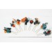 Set of 8 hair pins in teal rust blue orange color scheme. Hair accessories. Flower accessories for wedding. 0034