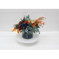 Teal rust ivory  centerpiece. Table decor. Flowers in box. 0034