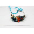 Teal rust ivory flower crown. Hair wreath. Flower girl crown. Wedding flowers. 0034
