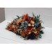 Wedding bouquets in dark teal rust ivory colors. Navy blue orange flowers.Bridal bouquet.Cascading bouquet. Faux bouquet. Bridesmaid bouquet. 0034