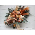 Wedding bouquets in orange rust peach colors. Bridal bouquet. Cascading bouquet. Faux bouquet. Bridesmaid bouquet. 0001