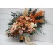Wedding bouquets in orange rust peach colors. Bridal bouquet. Cascading bouquet. Faux bouquet. Bridesmaid bouquet. 0001