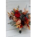 Cascading Fall Wedding Bouquet in Rust, Orange, Red & Blue | Faux Boho Bridal Flowers
