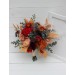 Cascading Fall Wedding Bouquet in Rust, Orange, Red & Blue | Faux Boho Bridal Flowers