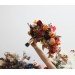 Cascading Fall Wedding Bouquet in Rust, Orange, Red & Blue | Faux Boho Bridal Flowers