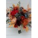 Cascading Fall Wedding Bouquet in Rust, Orange, Red & Blue | Faux Boho Bridal Flowers
