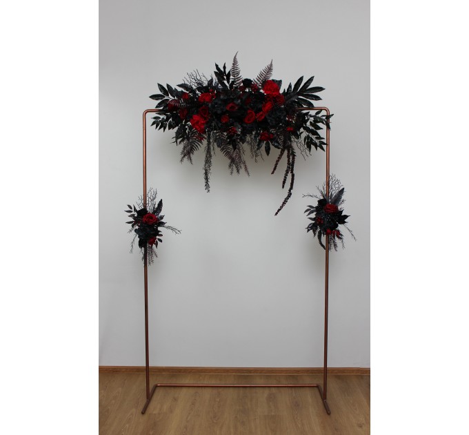  Flower arch arrangement in black and red colors.  Arbor flowers. Floral archway. Faux flowers for wedding arch. Halloween wedding. 5041