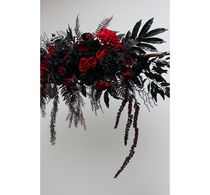  Flower arch arrangement in black and red colors.  Arbor flowers. Floral archway. Faux flowers for wedding arch. Halloween wedding. 5041