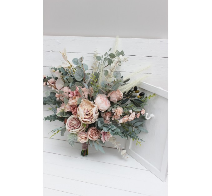 Wedding bouquets in beige blush pink colors. Bridal bouquet. Faux bouquet. Bridesmaid bouquet. 5043