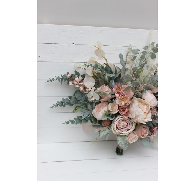 Wedding bouquets in beige blush pink colors. Bridal bouquet. Faux bouquet. Bridesmaid bouquet. 5043