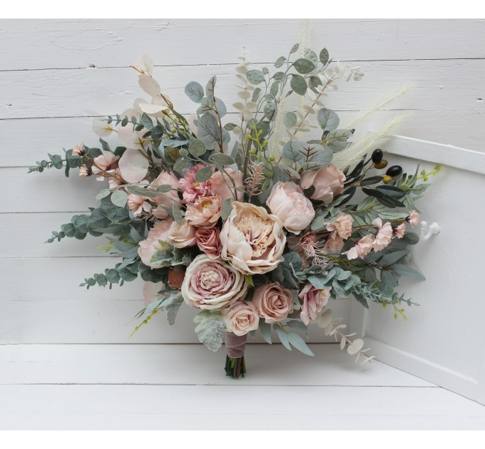 Wedding bouquets in beige blush pink colors. Bridal bouquet. Faux bouquet. Bridesmaid bouquet. 5043