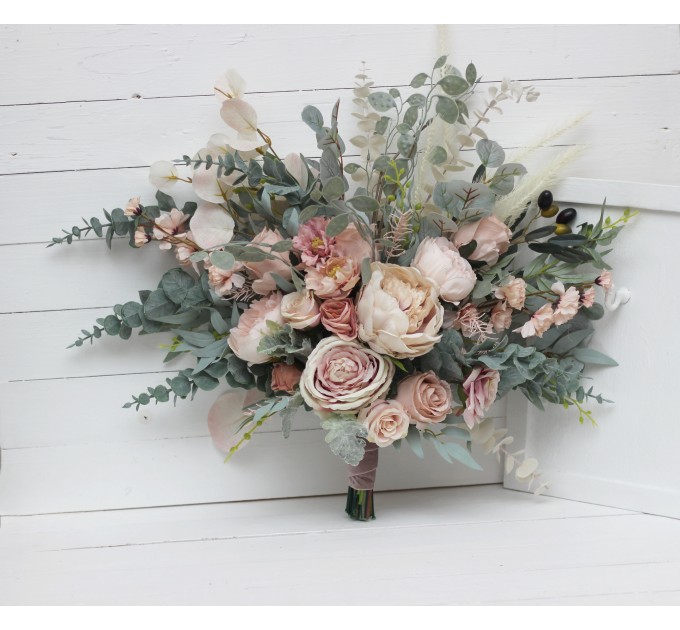 Wedding bouquets in beige blush pink colors. Bridal bouquet. Faux bouquet. Bridesmaid bouquet. 5043