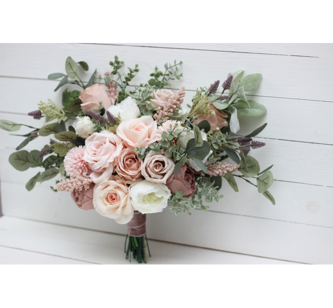 Wedding bouquets in beige blush pink colors. Bridal bouquet. Faux bouquet. Bridesmaid bouquet. 5043-1