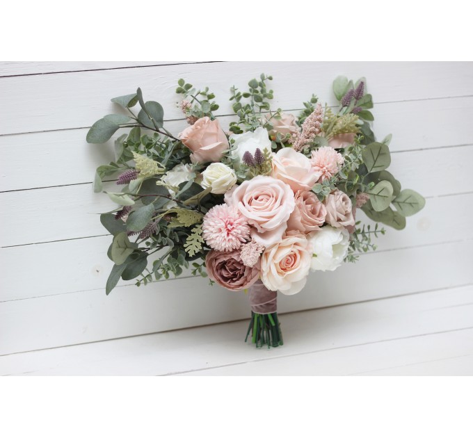 Wedding bouquets in beige blush pink colors. Bridal bouquet. Faux bouquet. Bridesmaid bouquet. 5043-1