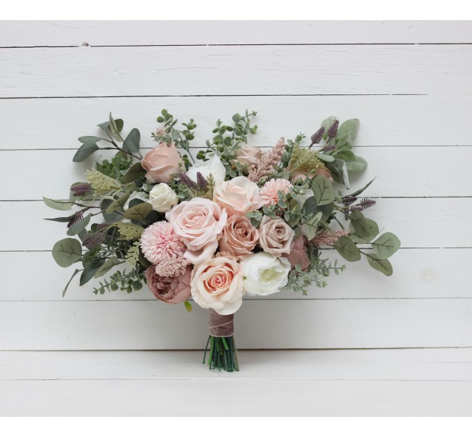 Wedding bouquets in beige blush pink colors. Bridal bouquet. Faux bouquet. Bridesmaid bouquet. 5043-1