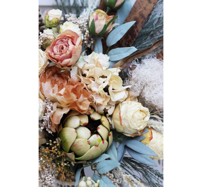 Wedding bouquets in champagne ivory colors. Bridal bouquet. Faux bouquet. Bridesmaid bouquet. 5044