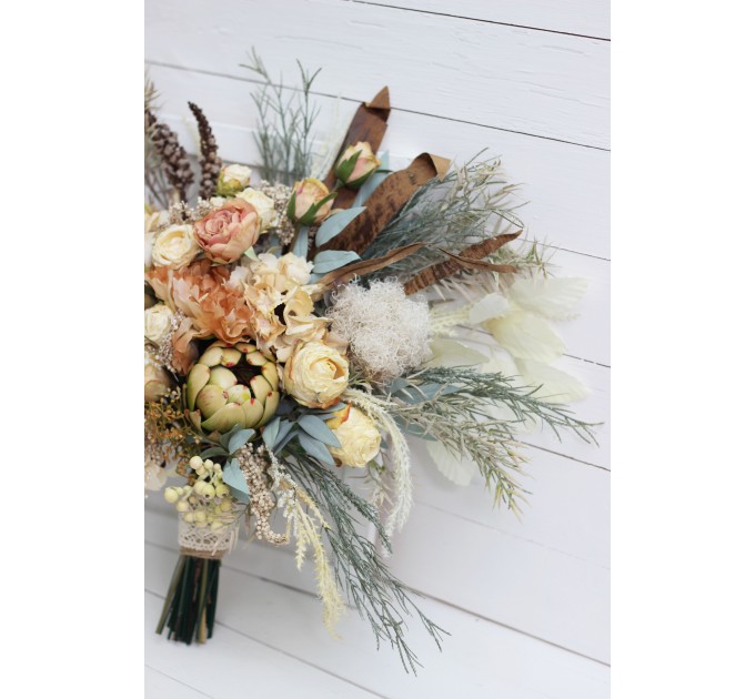 Wedding bouquets in champagne ivory colors. Bridal bouquet. Faux bouquet. Bridesmaid bouquet. 5044