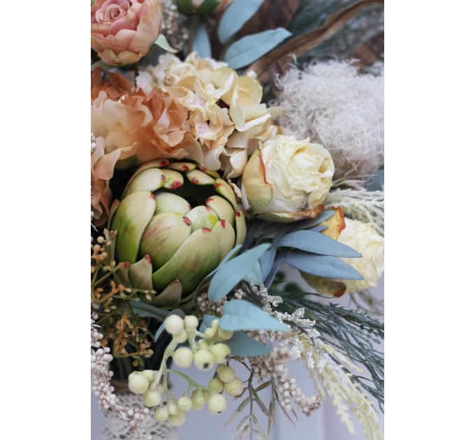Wedding bouquets in champagne ivory colors. Bridal bouquet. Faux bouquet. Bridesmaid bouquet. 5044