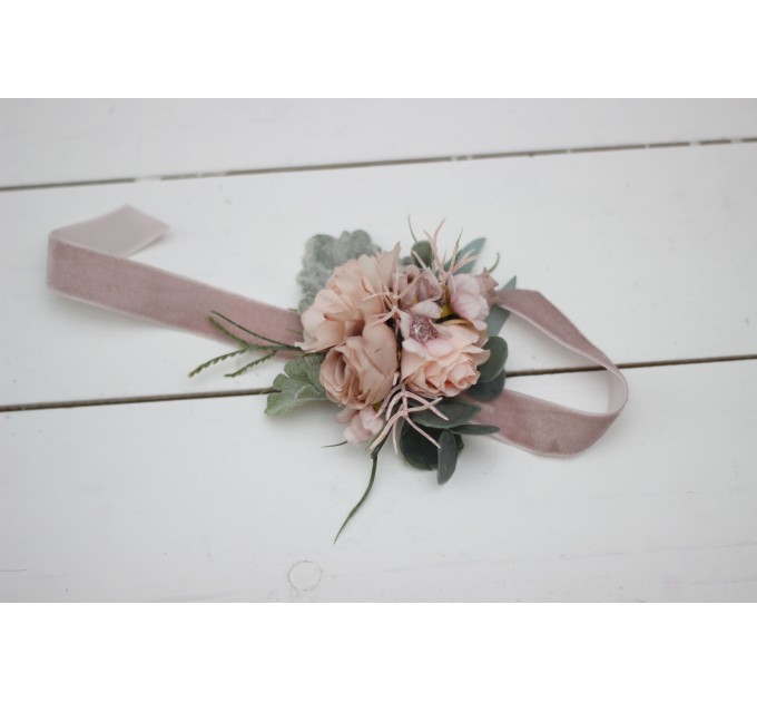 Wedding Boutonnieres & Wrist Corsage in Beige & Blush Pink | Faux Flower Accessories