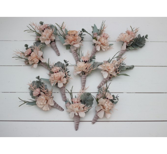 Wedding Boutonnieres & Wrist Corsage in Beige & Blush Pink | Faux Flower Accessories