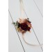 Wedding boutonnieres and wrist corsage in burgundy orange color scheme. Flower accessories. 5042
