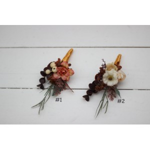  Wedding boutonnieres and wrist corsage  in terracotta rust peach color scheme. Flower accessories. 5040