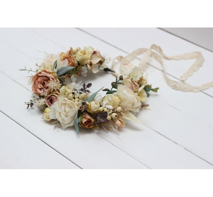 Champagne ivory flower crown. Hair wreath. Flower girl crown. Wedding flowers. 5044