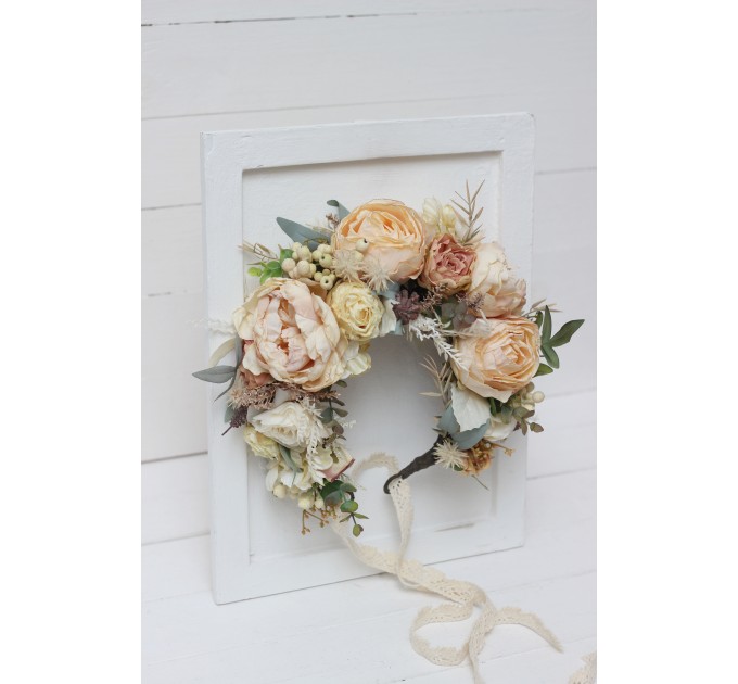 Champagne ivory flower crown. Hair wreath. Flower girl crown. Wedding flowers. 5044