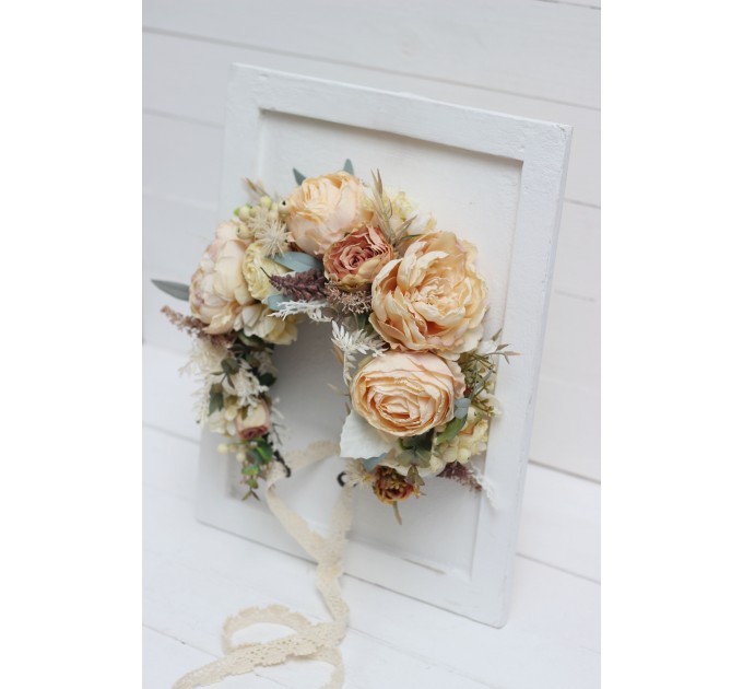 Champagne ivory flower crown. Hair wreath. Flower girl crown. Wedding flowers. 5044