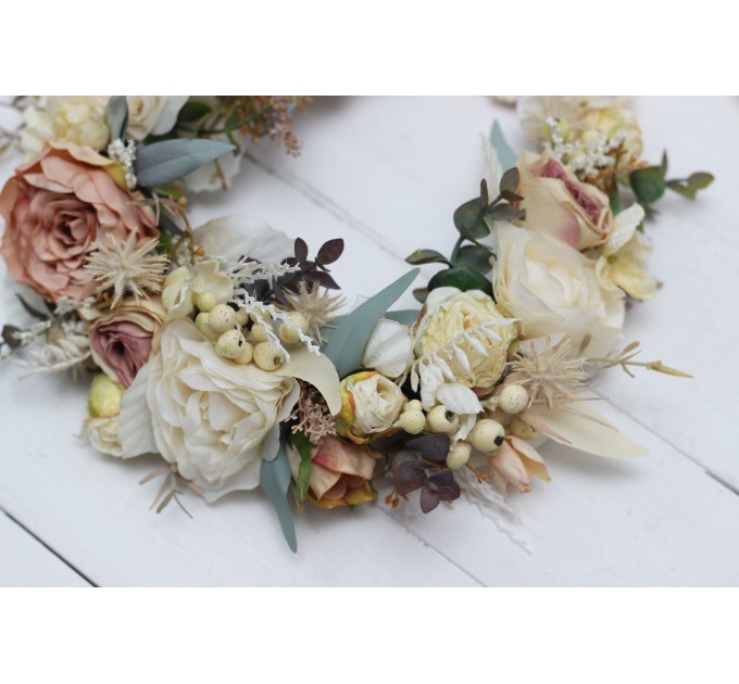 Champagne ivory flower crown. Hair wreath. Flower girl crown. Wedding flowers. 5044