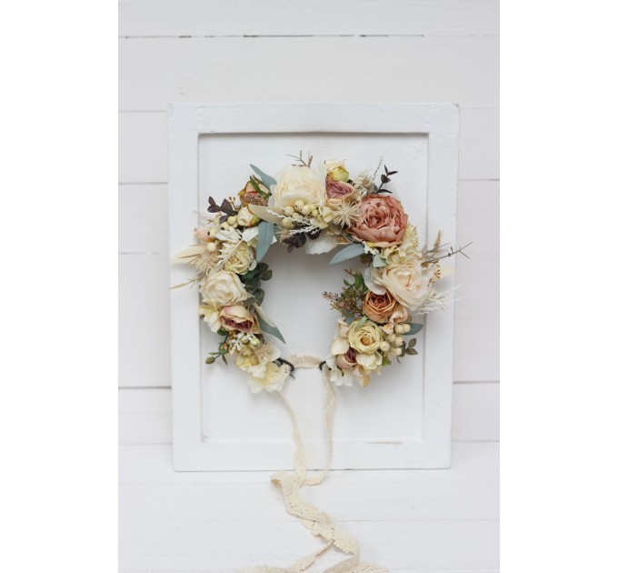 Champagne ivory flower crown. Hair wreath. Flower girl crown. Wedding flowers. 5044