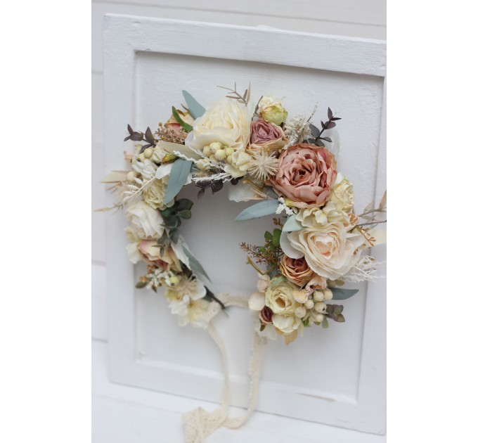 Champagne ivory flower crown. Hair wreath. Flower girl crown. Wedding flowers. 5044
