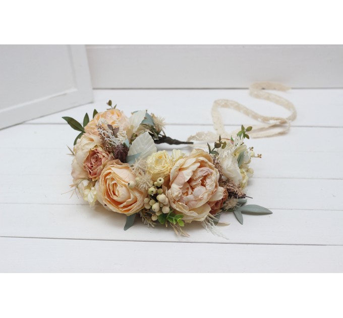 Champagne ivory flower crown. Hair wreath. Flower girl crown. Wedding flowers. 5044