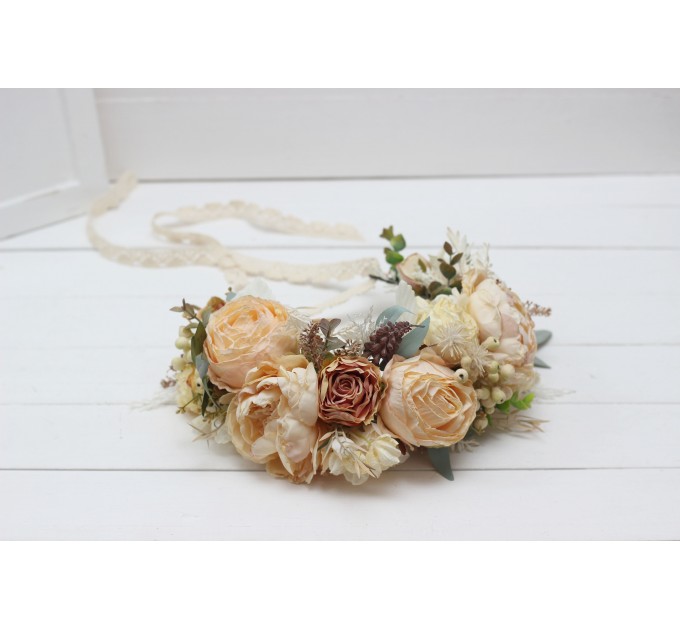 Champagne ivory flower crown. Hair wreath. Flower girl crown. Wedding flowers. 5044