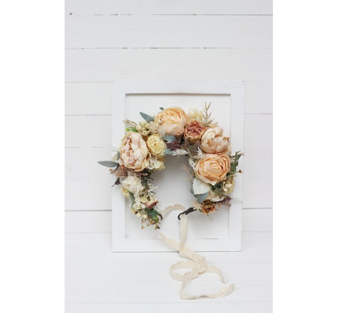 Champagne ivory flower crown. Hair wreath. Flower girl crown. Wedding flowers. 5044