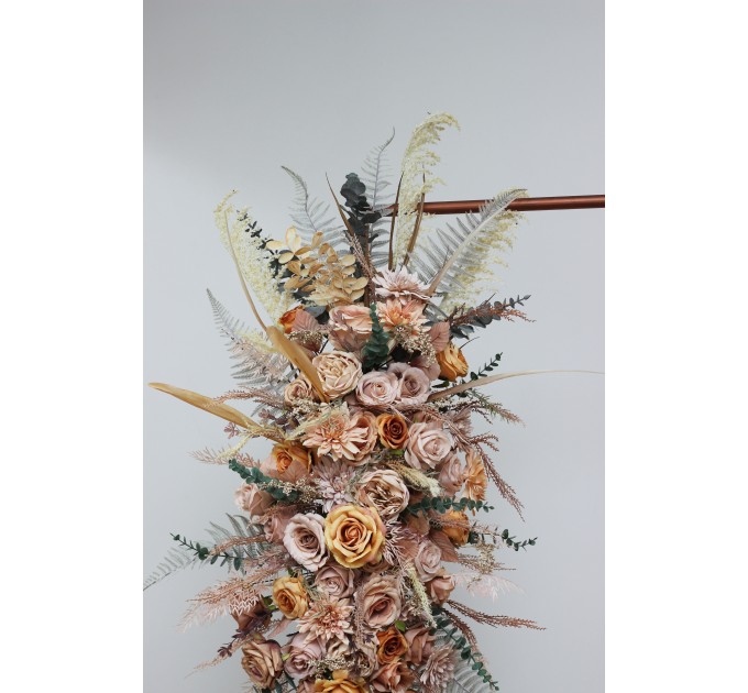  Flower arch arrangement in beige pale orange colors.  Arbor flowers. Floral archway. Faux flowers for wedding arch. 5045