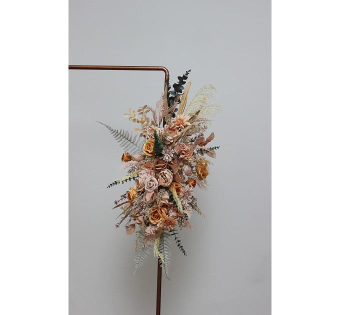  Flower arch arrangement in beige pale orange colors.  Arbor flowers. Floral archway. Faux flowers for wedding arch. 5045