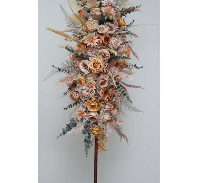  Flower arch arrangement in beige pale orange colors.  Arbor flowers. Floral archway. Faux flowers for wedding arch. 5045