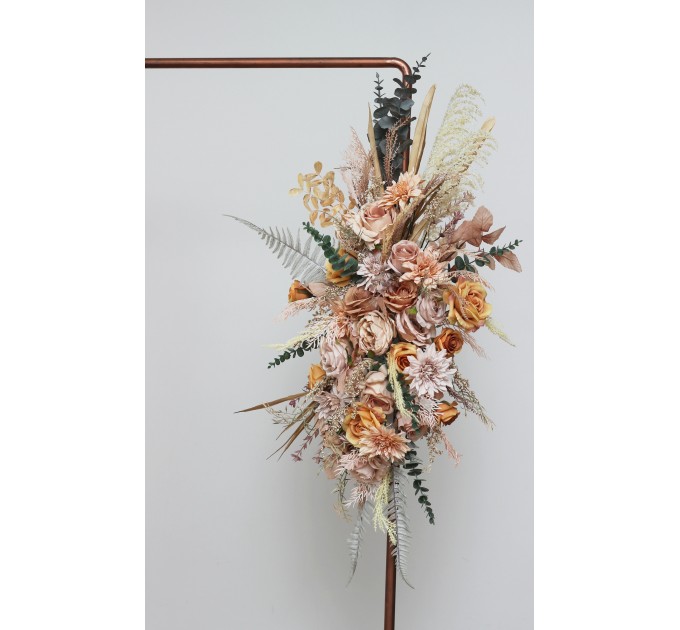  Flower arch arrangement in beige pale orange colors.  Arbor flowers. Floral archway. Faux flowers for wedding arch. 5045