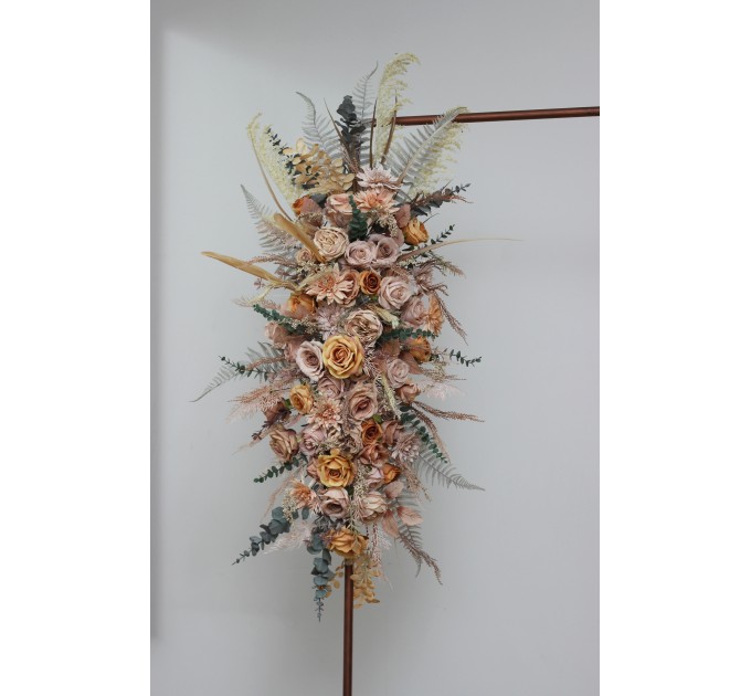  Flower arch arrangement in beige pale orange colors.  Arbor flowers. Floral archway. Faux flowers for wedding arch. 5045