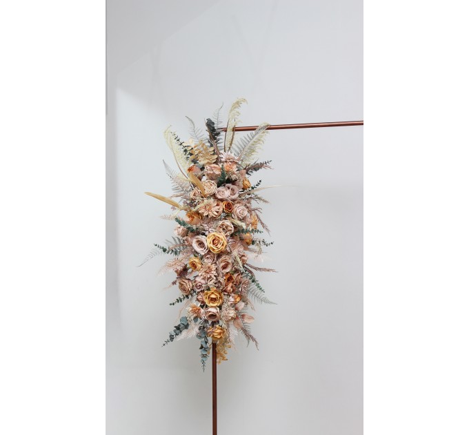  Flower arch arrangement in beige pale orange colors.  Arbor flowers. Floral archway. Faux flowers for wedding arch. 5045