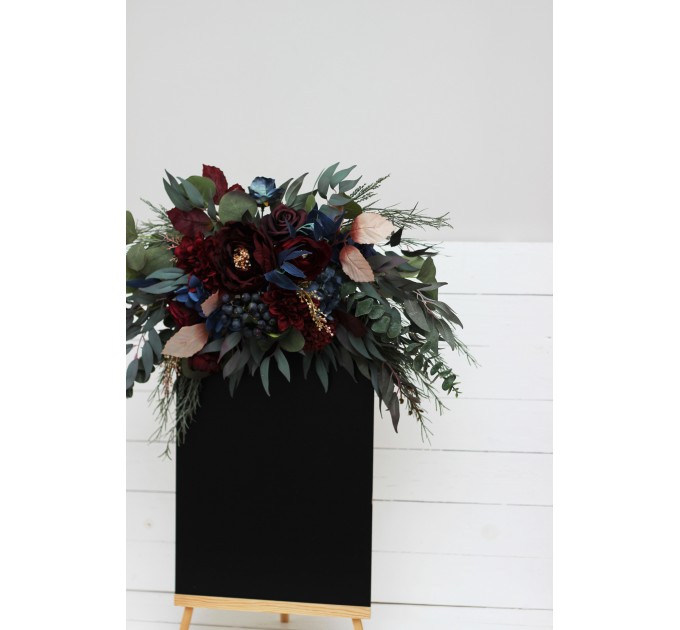  Flower arch arrangement in burgundy navy blue colors.  Arbor flowers. Floral archway. Faux flowers for wedding arch. 5047
