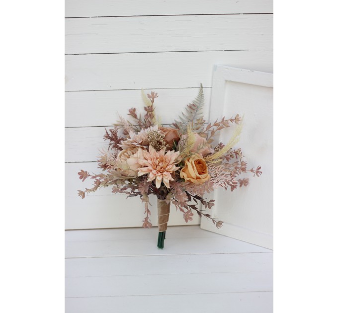 Wedding bouquets in beige pale orange colors. Bridal bouquet. Faux bouquet. Bridesmaid bouquet. 5045