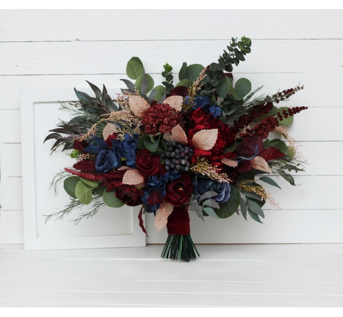 Wedding Bouquets in Burgundy, Navy Blue & Beige | Faux Bridal & Bridesmaid Bouquets