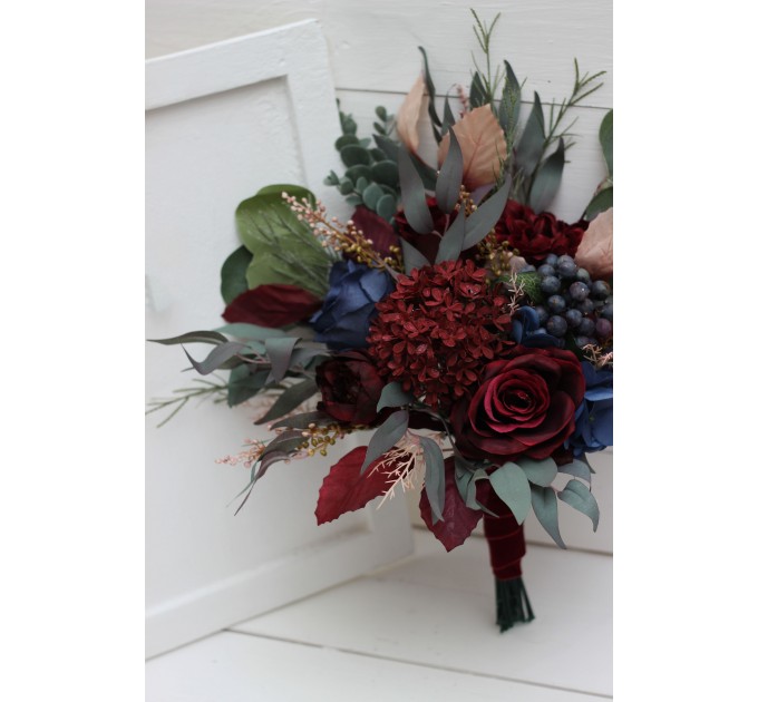 Wedding Bouquets in Burgundy, Navy Blue & Beige | Faux Bridal & Bridesmaid Bouquets